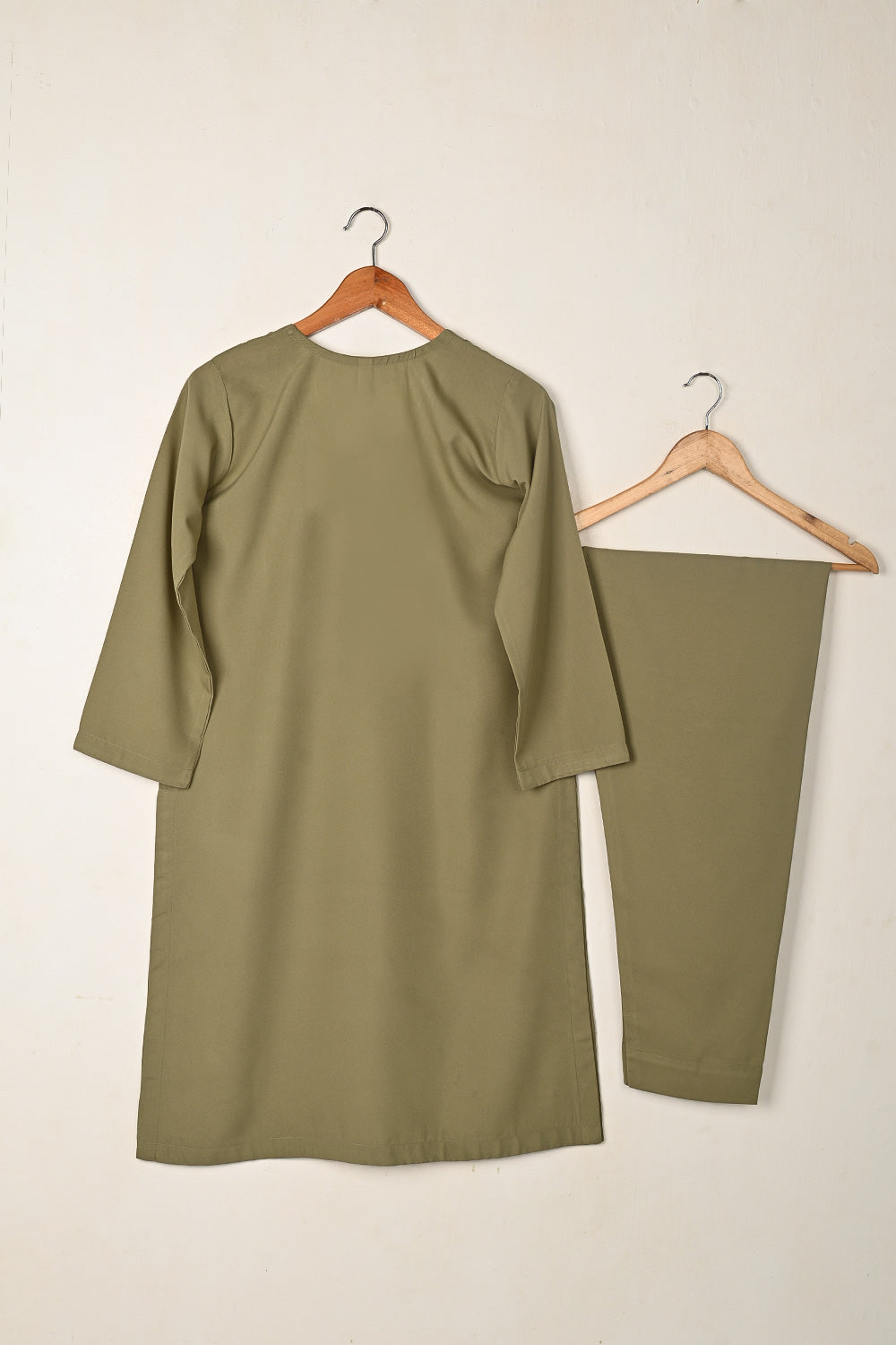 STP-259B-Khaki - 2Pc Ready to Wear Malai Solid Dress