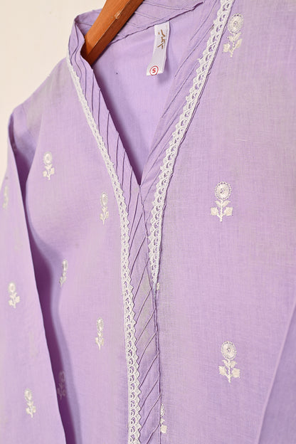 STP-194A-Purple - 2PC READY TO WEAR  EMBROIDERED COTTON DRESS