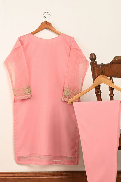 STP-071E-Peachy Pink- 2PC PREMIUM EMBROIDERED ORGANZA STITCHED