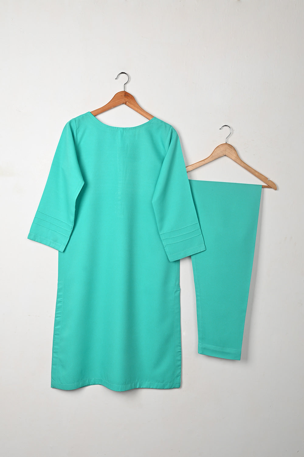 STP-271A- Sea Green - 2Pc Ready to Wear Malai Solid Dress