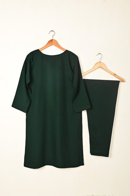 STP-261B-Bottle Green - 2Pc Ready to Wear Malai Solid Dress