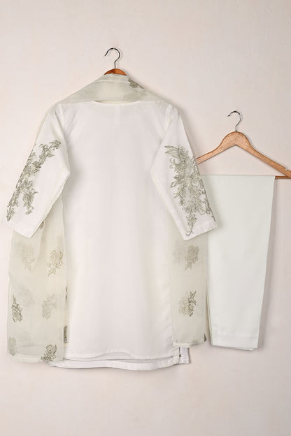 RTW-311-OFF White -  3Pc Ready to Wear Embroidered Organza Dress