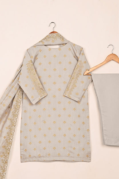 RTW-214-Grey - 3Pc Stitched Jacquard Paper Cotton Embroidered Dress