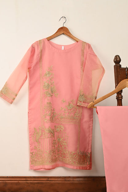 STP-071E-Peachy Pink- 2PC PREMIUM EMBROIDERED ORGANZA STITCHED