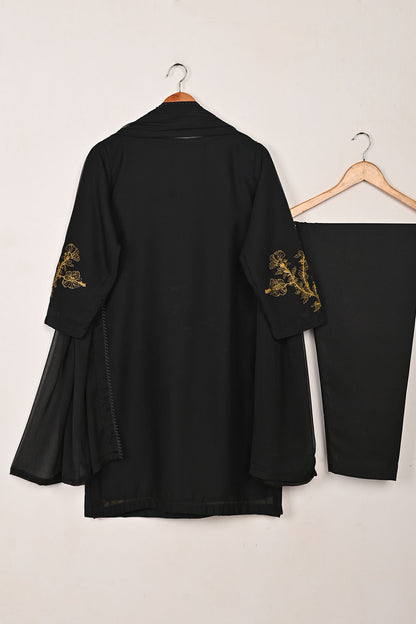 RTW-279-Black -  3Pc Ready to Wear Embroidered Chiffon Dress