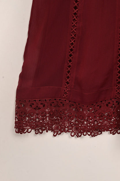 RTW-195-Maroon -  3Pc Ready To Wear Chiffon Frock