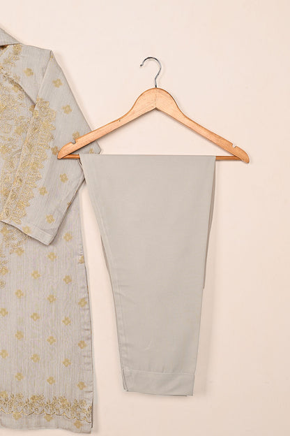 RTW-214-Grey - 3Pc Stitched Jacquard Paper Cotton Embroidered Dress