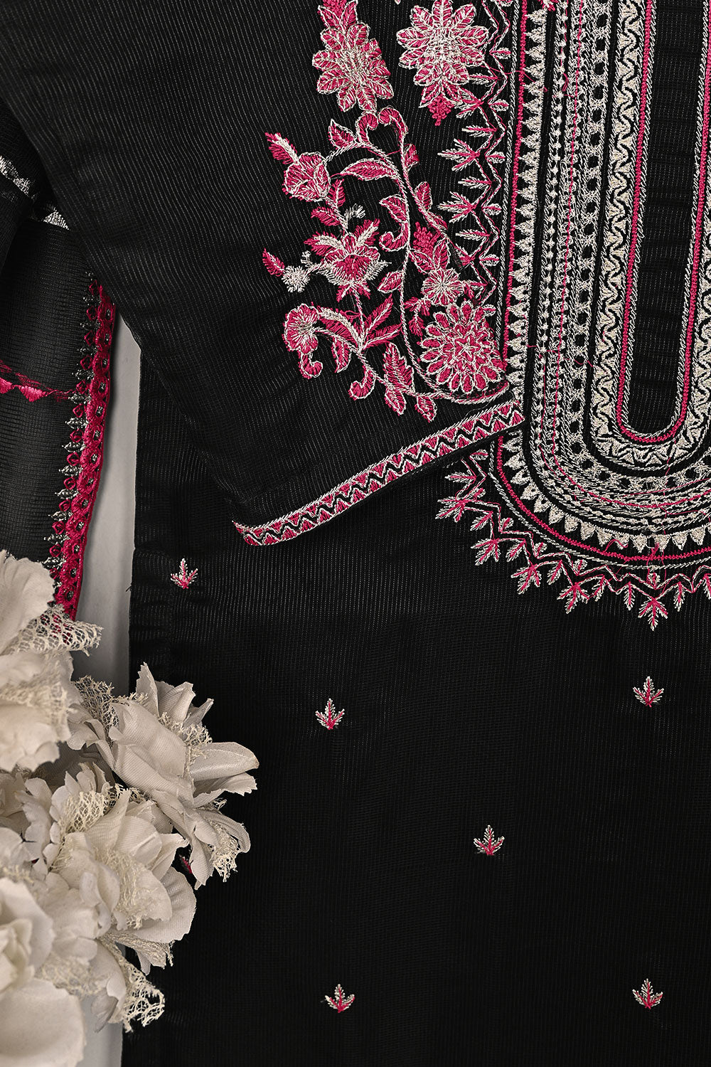 RTW-197-Black - 3Pc Ready to Wear 3Pc Javeria Net Embroidered  Dress