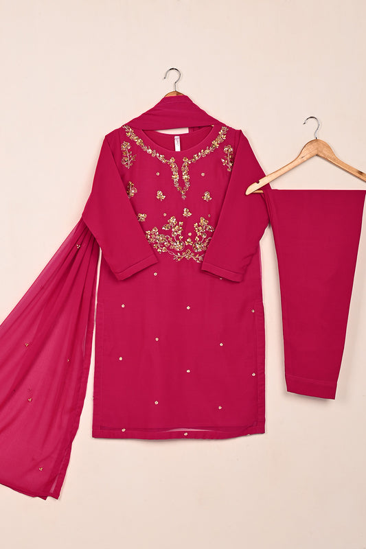 RTW-244-Fuchsia - 3Pc Ready to Wear Embroidered Adda Work Chiffon Dress
