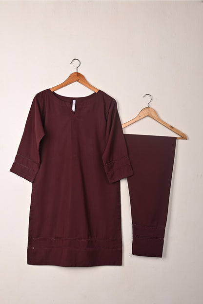 STP-247A-Maroon - 2Pc Ready to Wear Malai Solid Dress