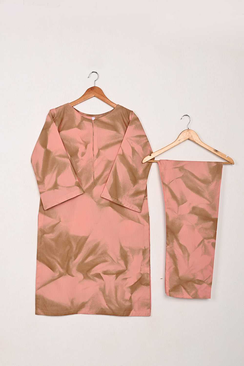 STP-206J-Tea Pink - Women 2Pc Ready to Wear Spray Contoured Malai Fabric Co-Ord Set