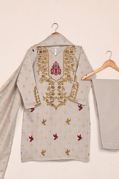 RTW-209-Grey - 3Pc Stitched Jacquard Paper Cotton Embroidered Dress