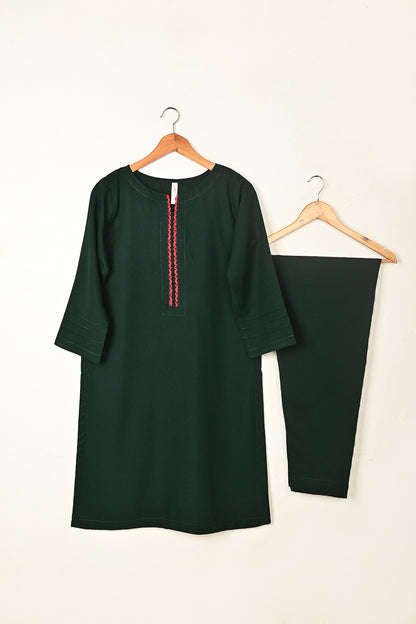 STP-261B-Bottle Green - 2Pc Ready to Wear Malai Solid Dress