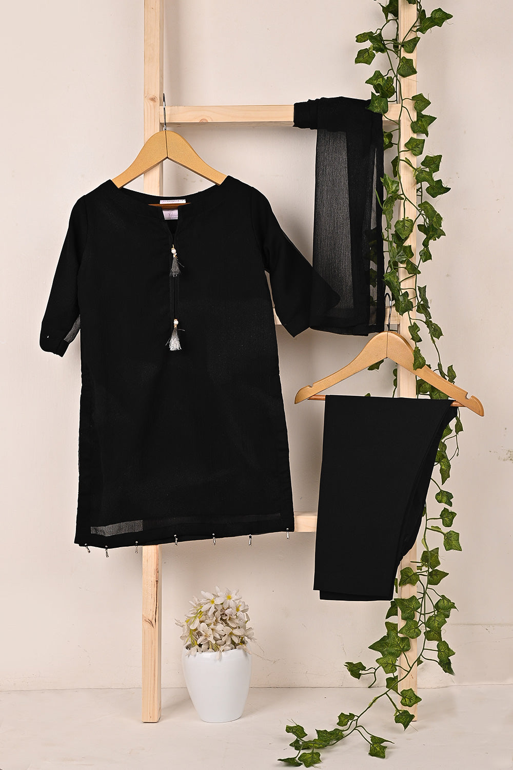 TKF-167-Black - Kids 3Pc Spray Contouring Chiffon Dress