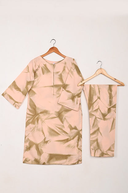 STP-206I-Peachy Pink - Women 2Pc Ready to Wear Spray Contoured Malai Fabric Co-Ord Set