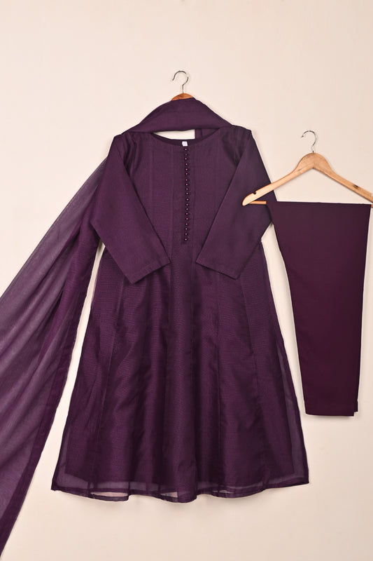 RTW-250-Purple -  3Pc Ready to Wear Javeria Net Frock