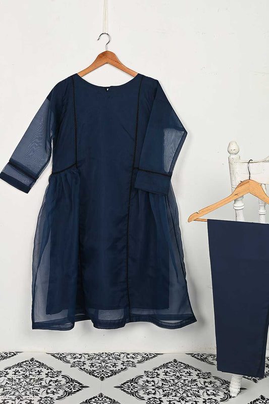 STP-145C-Blue - 2Pc Organza Frock With Malai Trouser