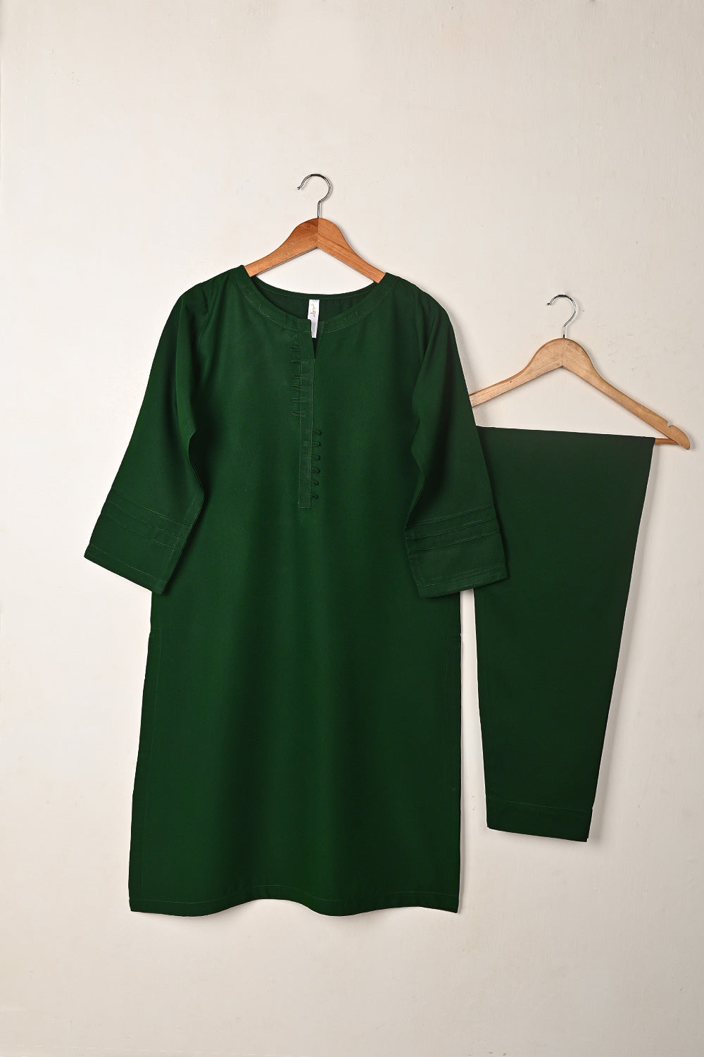 STP-265A-Bottle Green - 2Pc Ready to Wear Malai Solid Dress