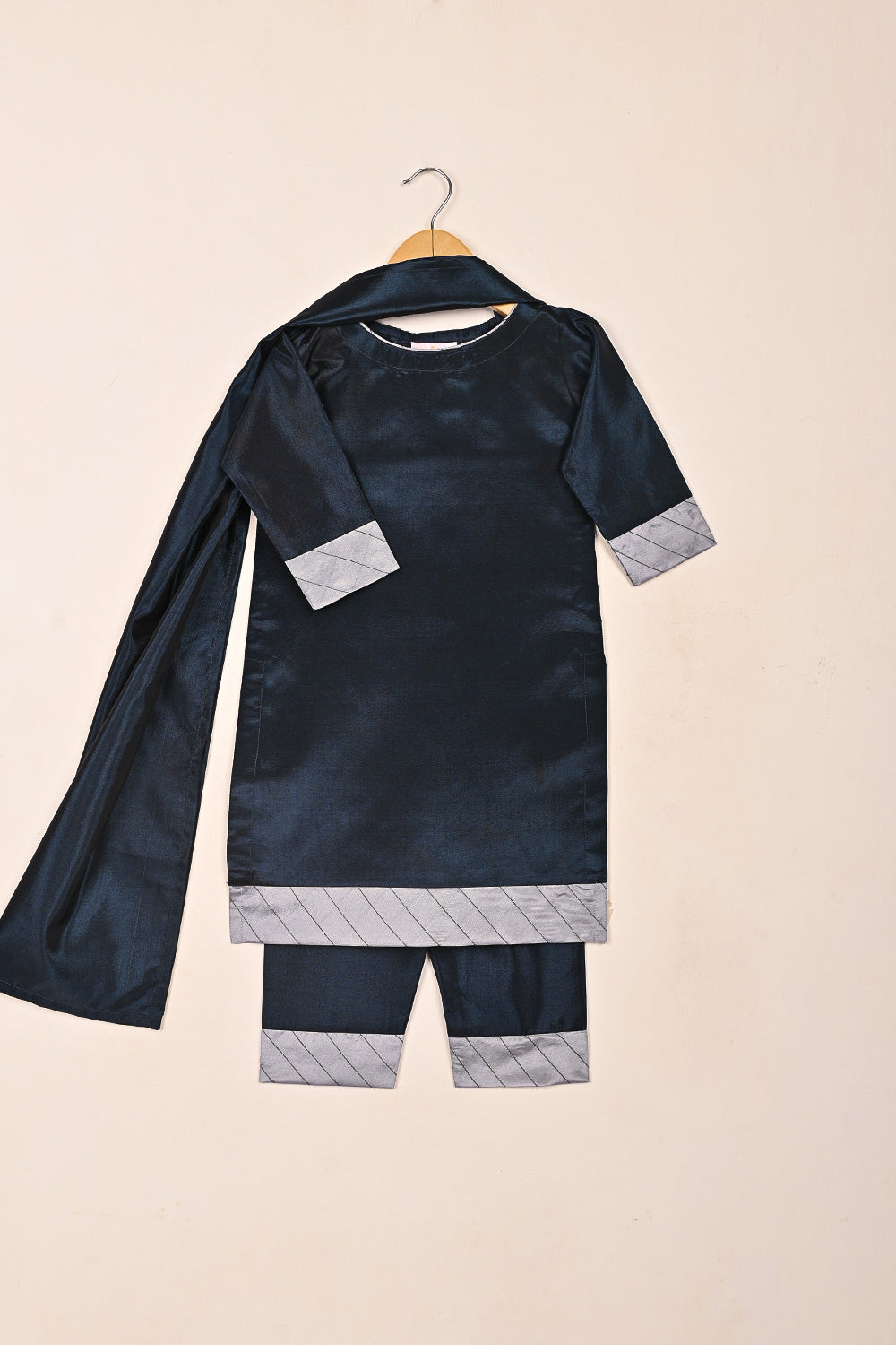 TKF-243-Navy Blue - Kids 3Pc Ready to Wear Silk Formal Dress