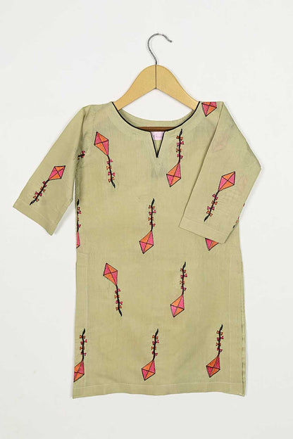 KOS-16-Khaki - Kids Pc Cotton Embroidered Stitched Kurti