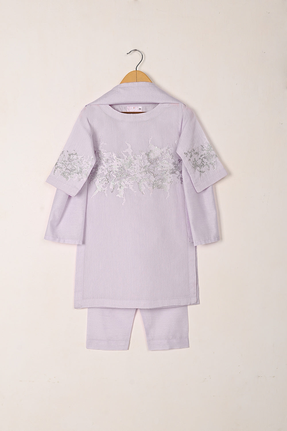 TKF-269-Purple - Kids 3Pc Paper Cotton Embroidered Dress