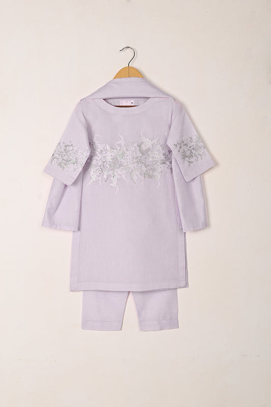 TKF-269-Purple - Kids 3Pc Paper Cotton Embroidered Dress