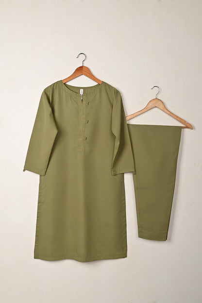 STP-264A-khaki - 2Pc Ready to Wear Malai Solid Dress