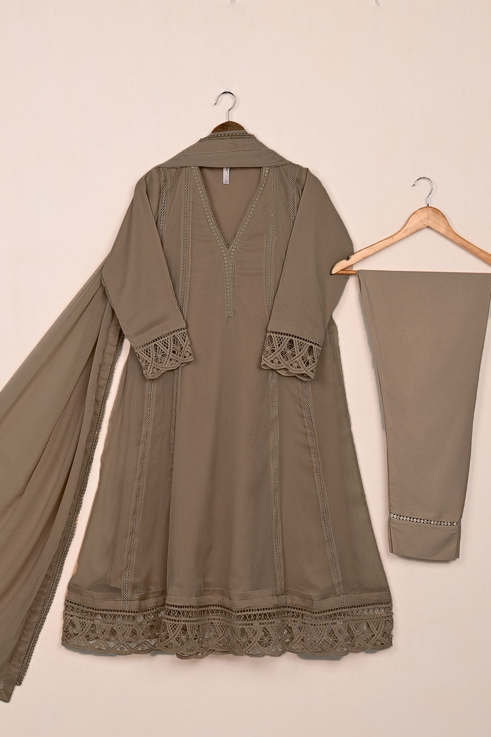 RTW-247-Brown - 3Pc Ready To Wear Chiffon Frock