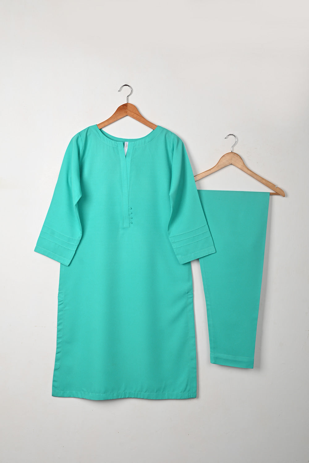 STP-271A- Sea Green - 2Pc Ready to Wear Malai Solid Dress