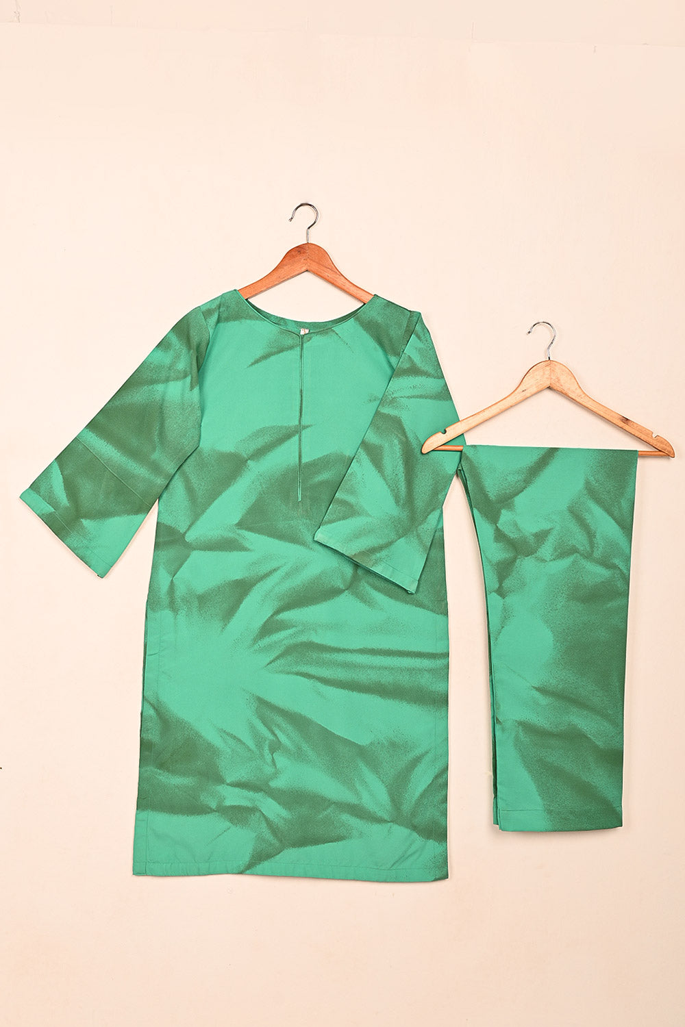 STP-206C-Aqua green - Women 2Pc Ready to Wear Spray Contoured Malai Fabric Co-Ord Set