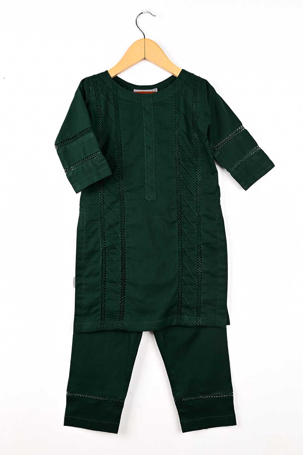 TKF-99-Bottle Green- Girls 2Pc Cotton Dress