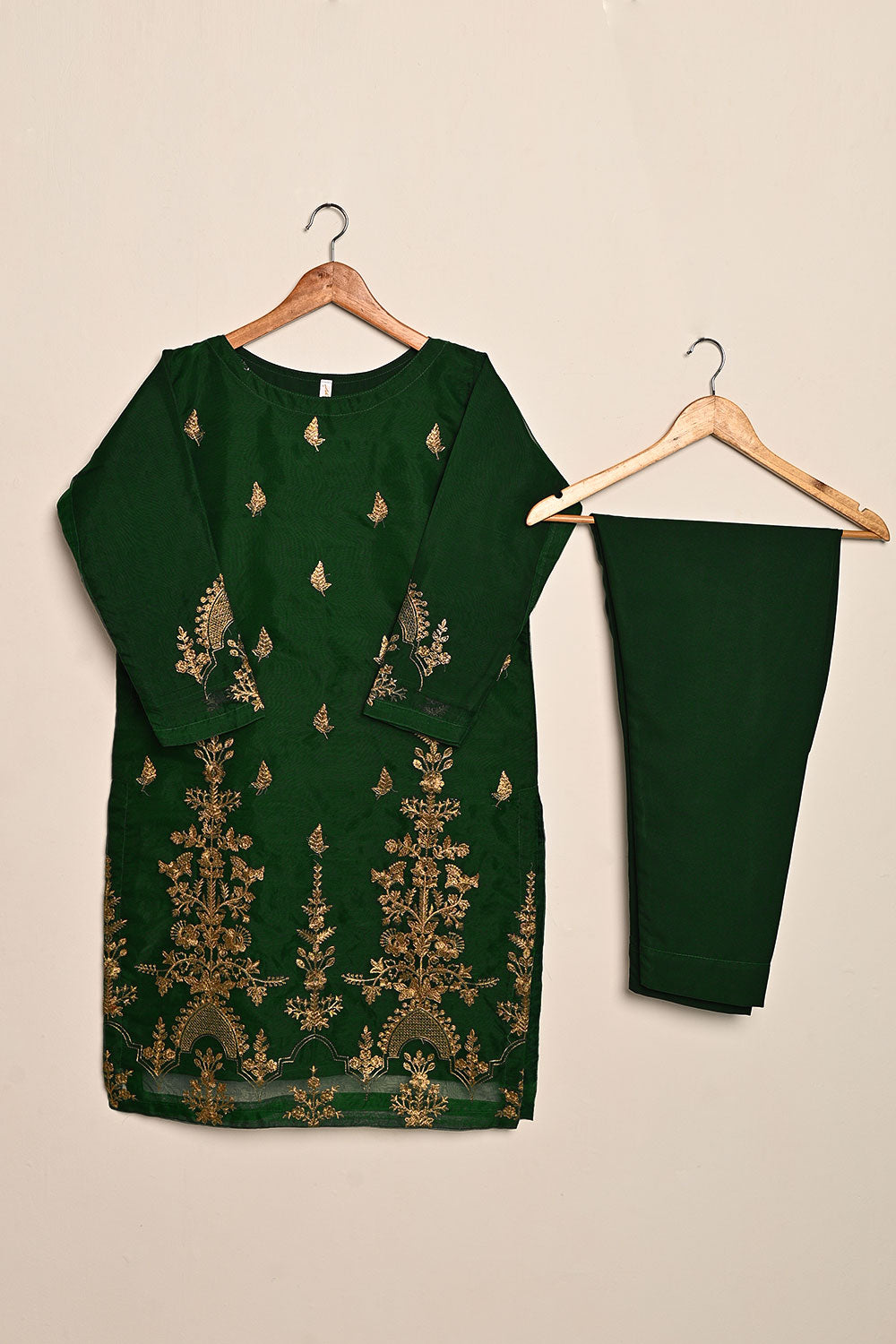 STP-080E-Green - 2Pc Organza Embroidered With Malai Trouser