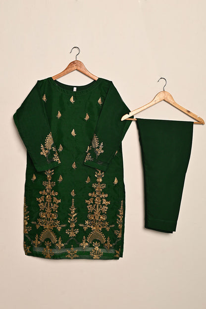 STP-080E-Green - 2Pc Organza Embroidered With Malai Trouser