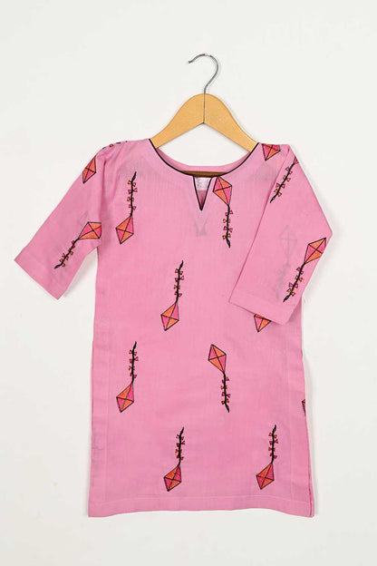 KOS-17-Pink - Kids Pc Cotton Embroidered Stitched Kurti