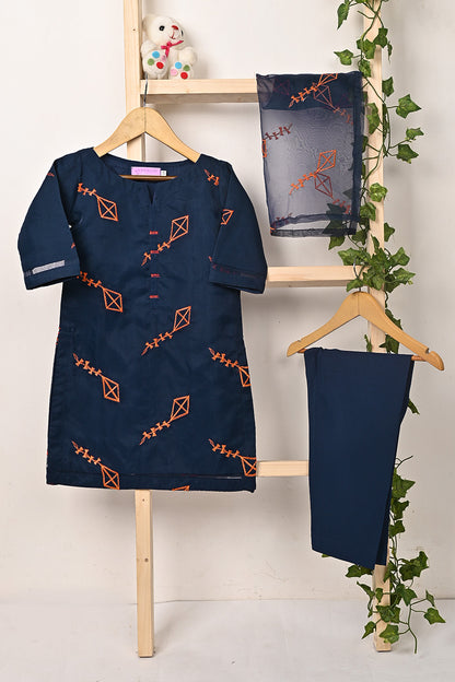 TKF-314-Navy Blue - Kids 3Pc Organza Embroidered Formal Dress