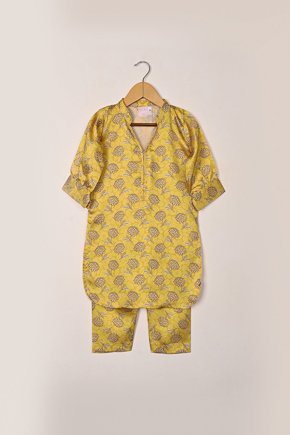 TKF-298-Yellow - Kids 2Pc Digital Silk Co-Ord Set