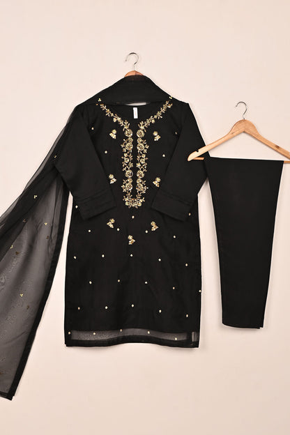 RTW-235-Black - 3Pc Ready to Wear Embroidered Premium Adda Work Organza Dress