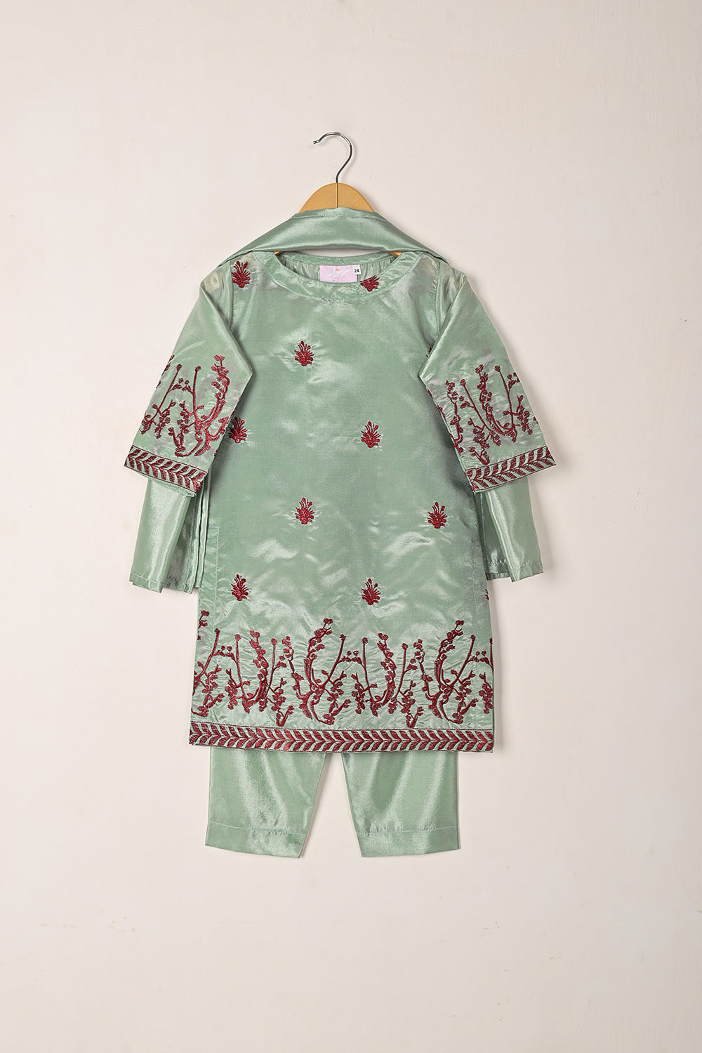 TKF-271-Sea Green - Kids 3Pc Ready to Wear Silk Embroidered Dress