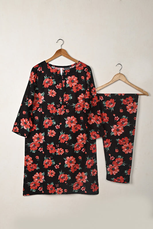 STP-279A- Black - 2Pc Ready to Wear Digital Printed Winter Linen Co-Ord Set
