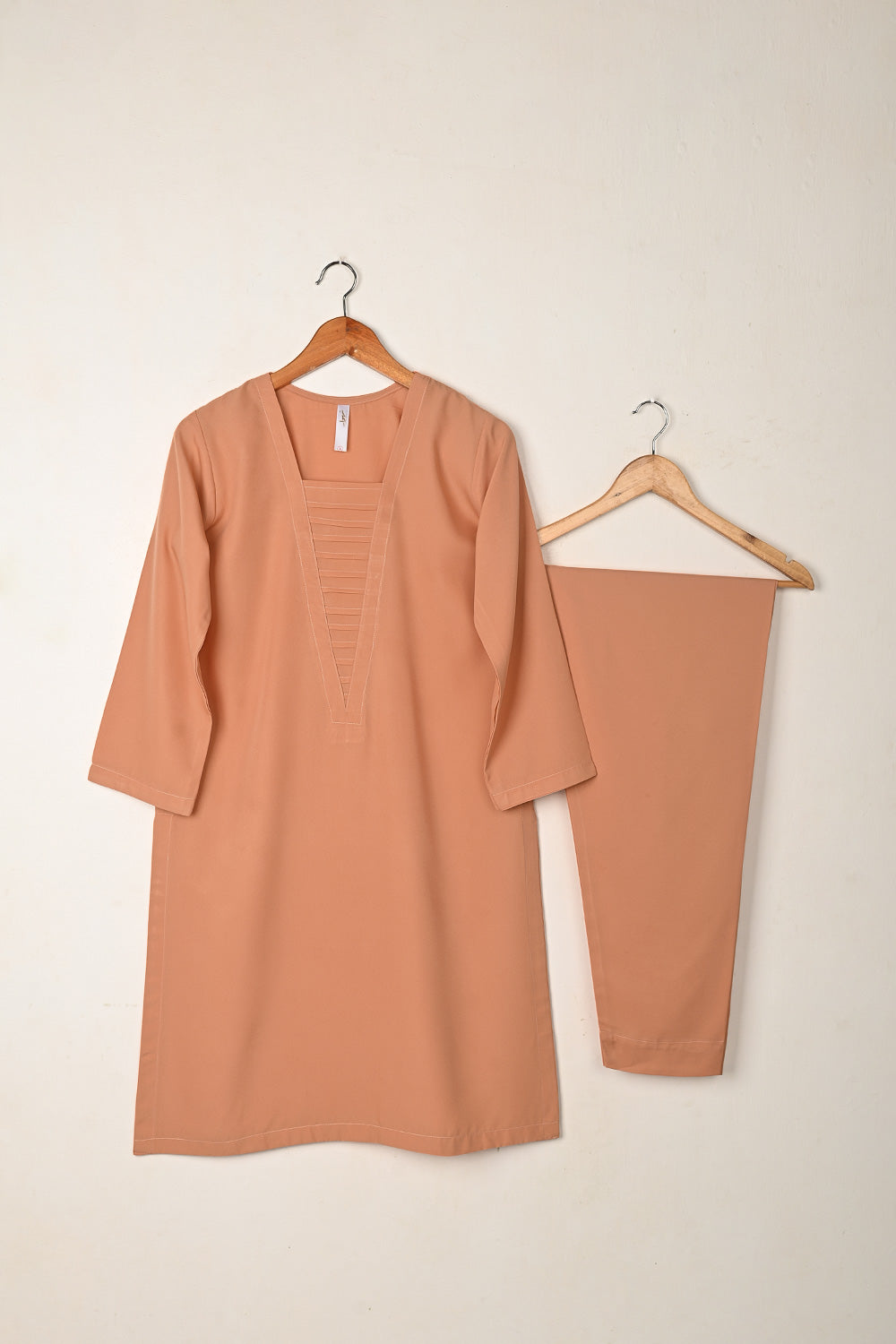 STP-259A-Peach - 2Pc Ready to Wear Malai Solid Dress