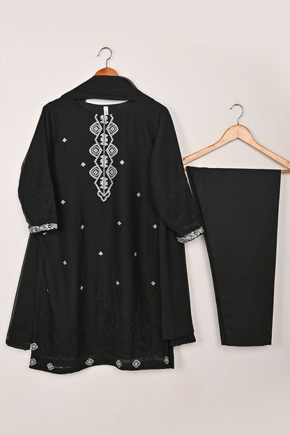 RTW-277-Black -  3Pc Ready to Wear Embroidered Chiffon Dress