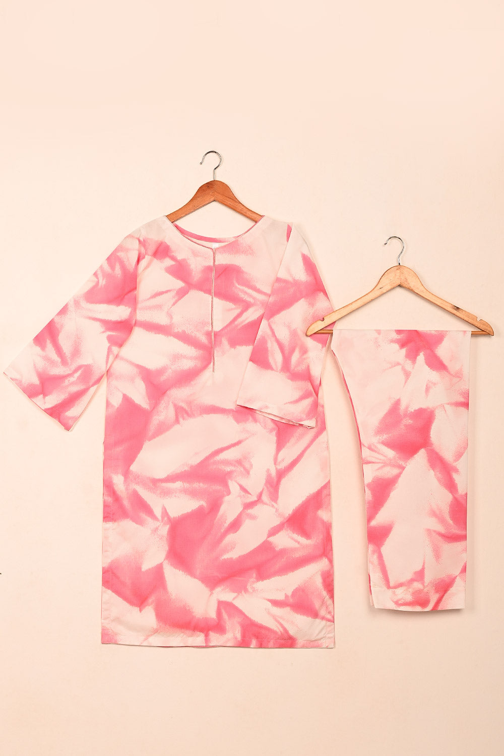 STP-206G-Pink - Women 2Pc Ready to Wear Spray Contoured Malai Fabric Co-Ord Set
