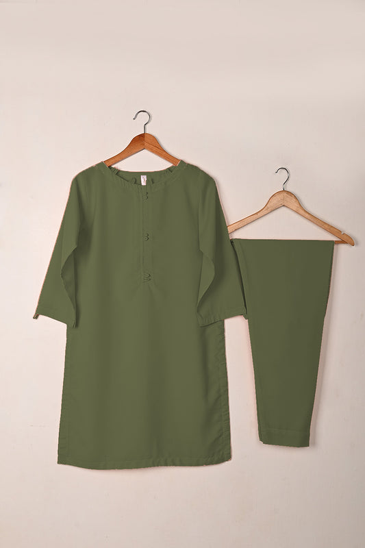 STP-234S-Olive - 2Pc Ready to Wear Malai Solid Dress