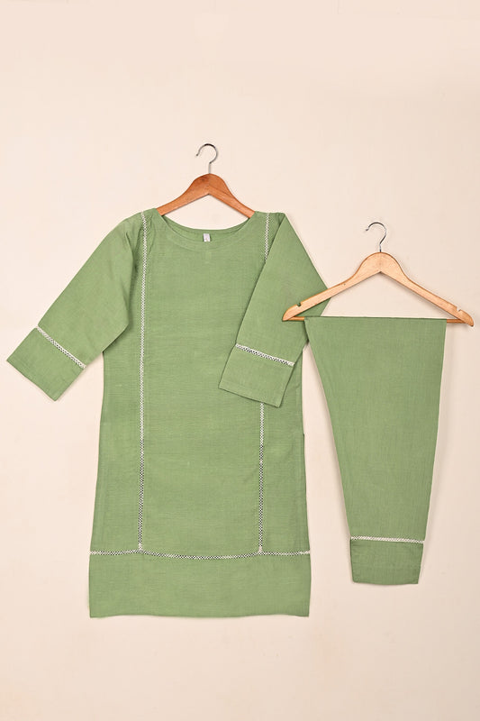 STP-215A-Pista - 2Pc Ready to Wear Cotton Slub Solid Dress