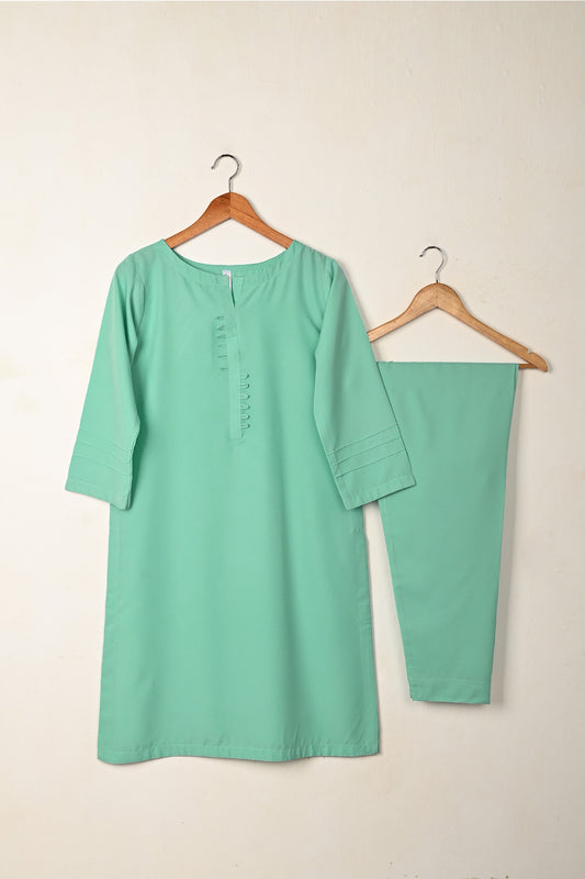 STP-265B-Sea Green - 2Pc Ready to Wear Malai Solid Dress