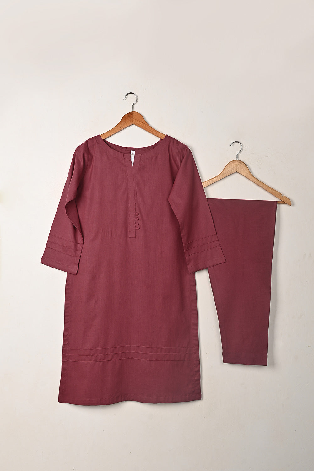 STP-273A- Raspberry - 2Pc Ready to Wear Cambric Solid Dress