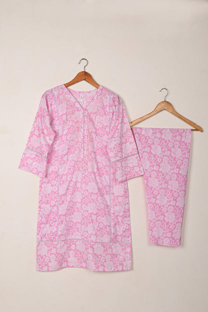 STP-226A-Pink - 2 Pc Ready to Wear Embroidered Cotton Printed Co-Ord Dress