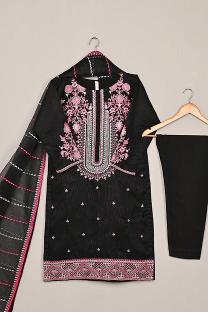 RTW-197-Black - 3Pc Ready to Wear 3Pc Javeria Net Embroidered  Dress