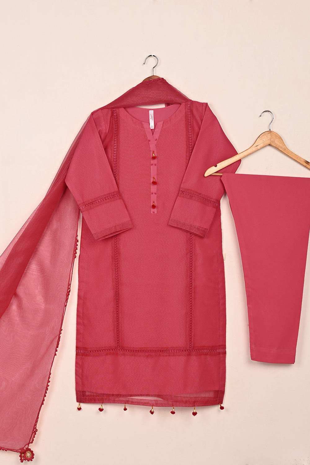 RTW-236-Cherry Pink -  3Pc Ready to Wear Javeria Net Dress