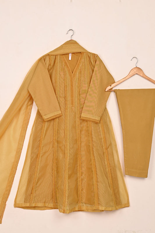 RTW-229-Mustard -  3Pc Ready to Wear Javeria Net Frock
